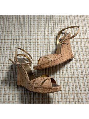 KATE SPADE Cork Finish Ankle Strap Wedges Size US 10